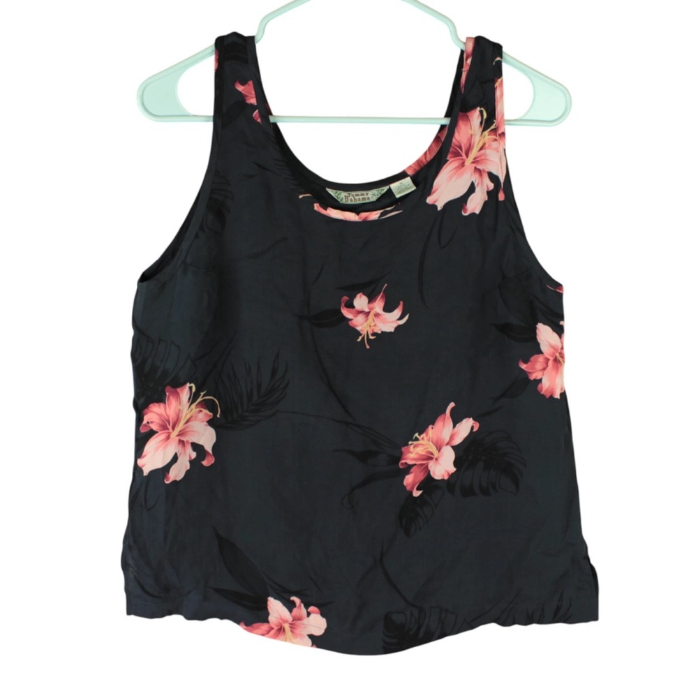 Tommy Bahama Women Sz M Sleeveless 100% Silk Tropical Floral Hawaiian Black